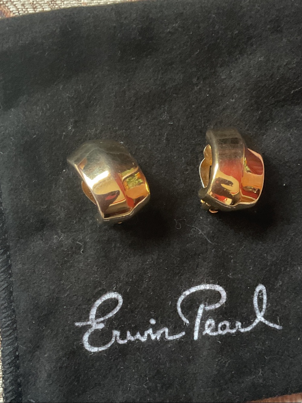 Vintage Signed Polished Gold Curved Clip-On Earrings